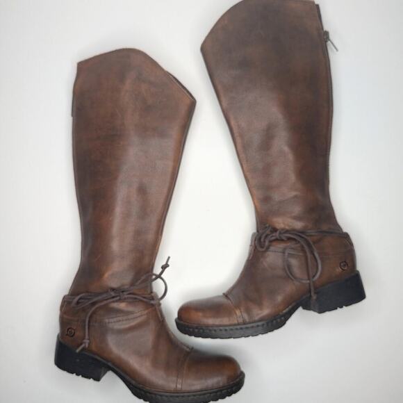 Born Shyra tall full grain leather back zipper rubber soles brown tan size 6 - Picture 2 of 10